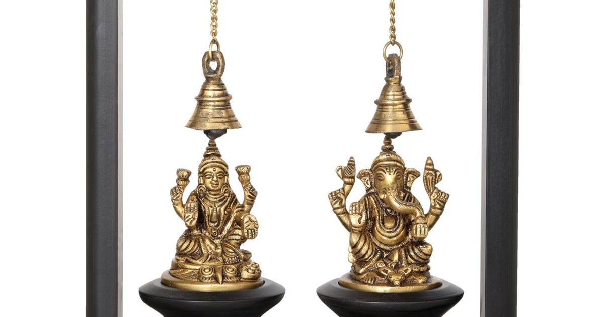 Lakshmi Ganesha Wooden Frame with Brass Bells Prajjwal International